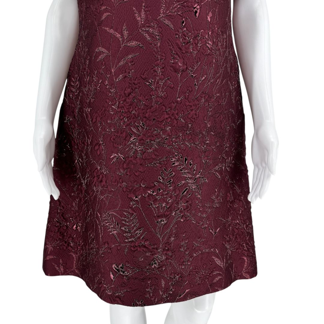 Pamella Roland -Wine Brocade Metallic Floral Dress & Coat Set - Size 8/10