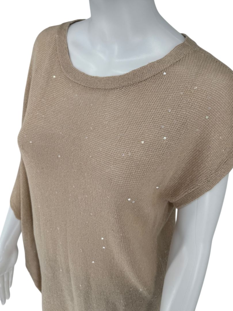 Brunello Cucinelli Linen-Silk Asymmetric Sequin Sweater – Size L