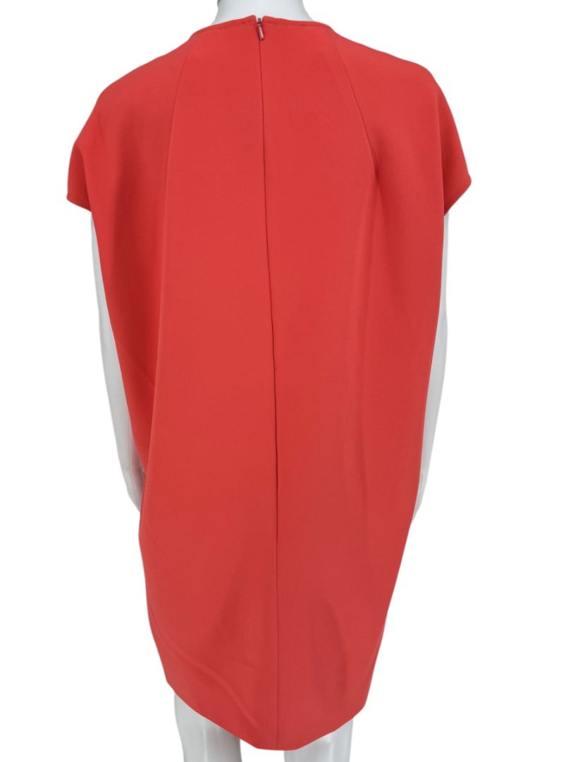 Pamella Roland Sleeveless Shift Dress in Coral with Beaded Brooch Detail
