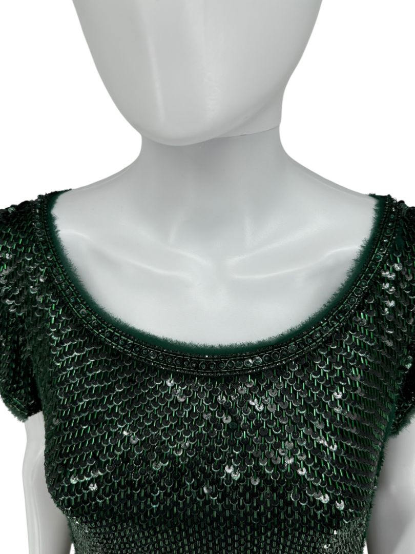 Pamella Roland Emerald Sequin Embellished Dress