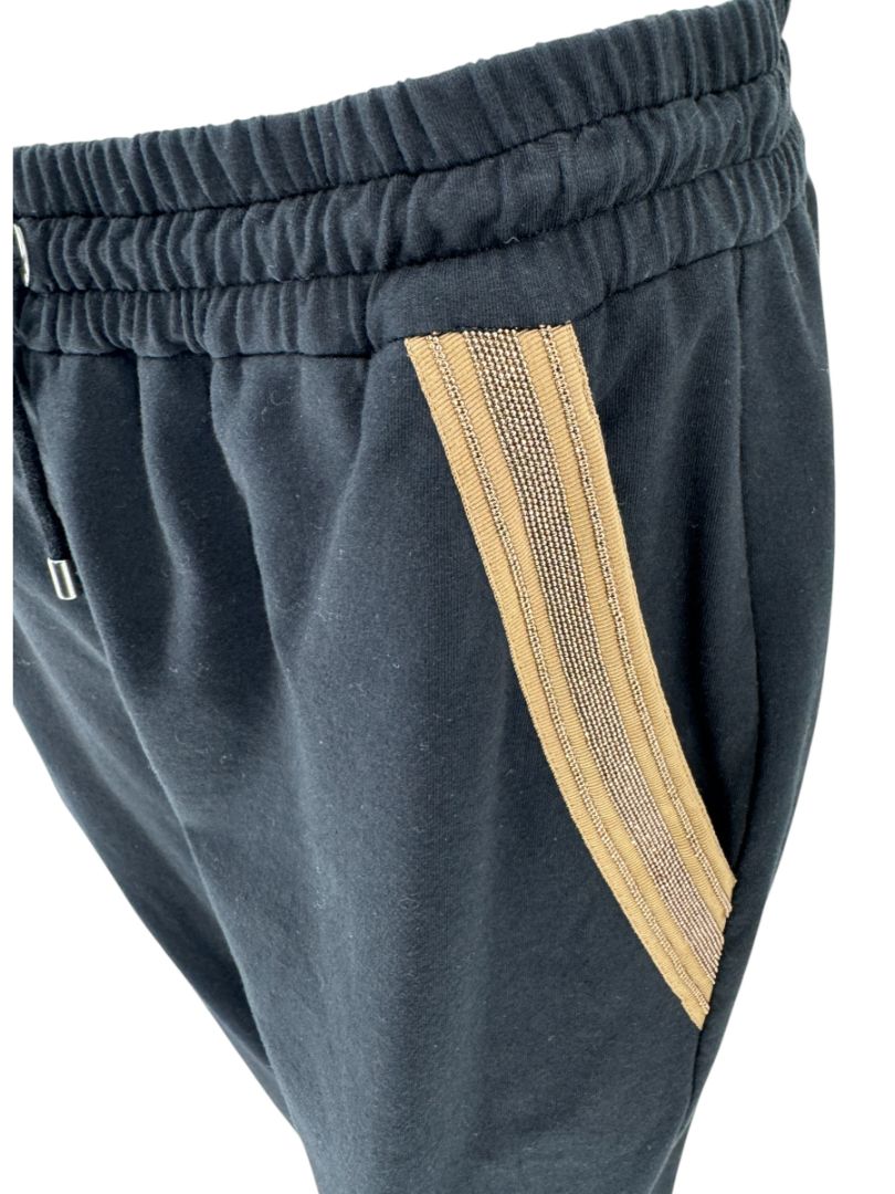 Brunello Cucinelli Black Cotton Joggers with Metallic Trim - Large
