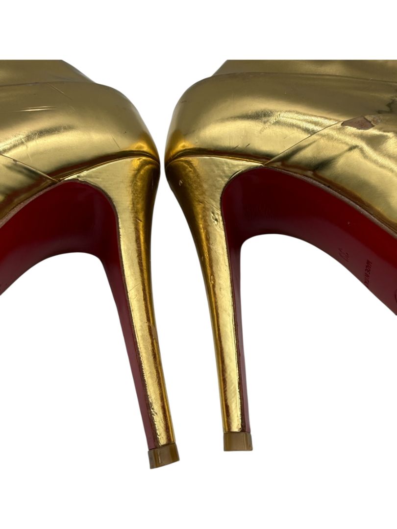 Christian Louboutin Gold Patent Leather Robot 120 Ankle Boots Size 39