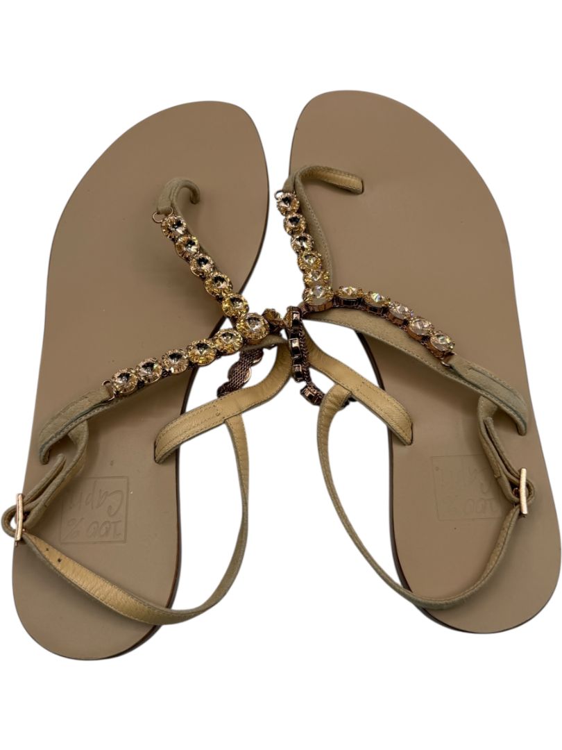 100% Capri Jeweled T-Strap Flat Sandals – Size 39