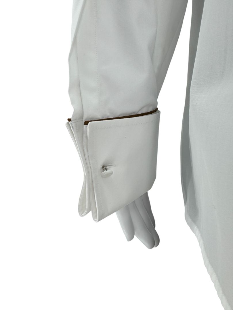 MaxMara White Cotton Piped Button-Down Shirt – Size US 10 / IT 44