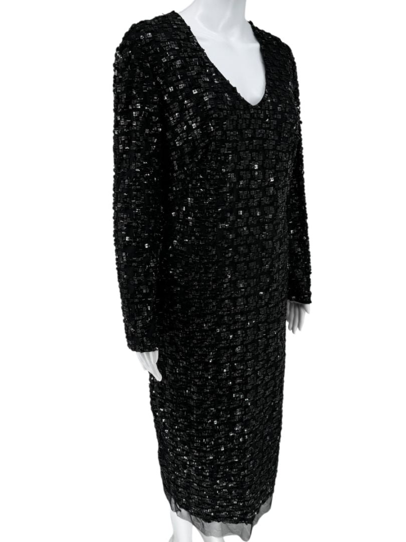Pamella Roland Black Beaded Long Sleeve Dress - Size L