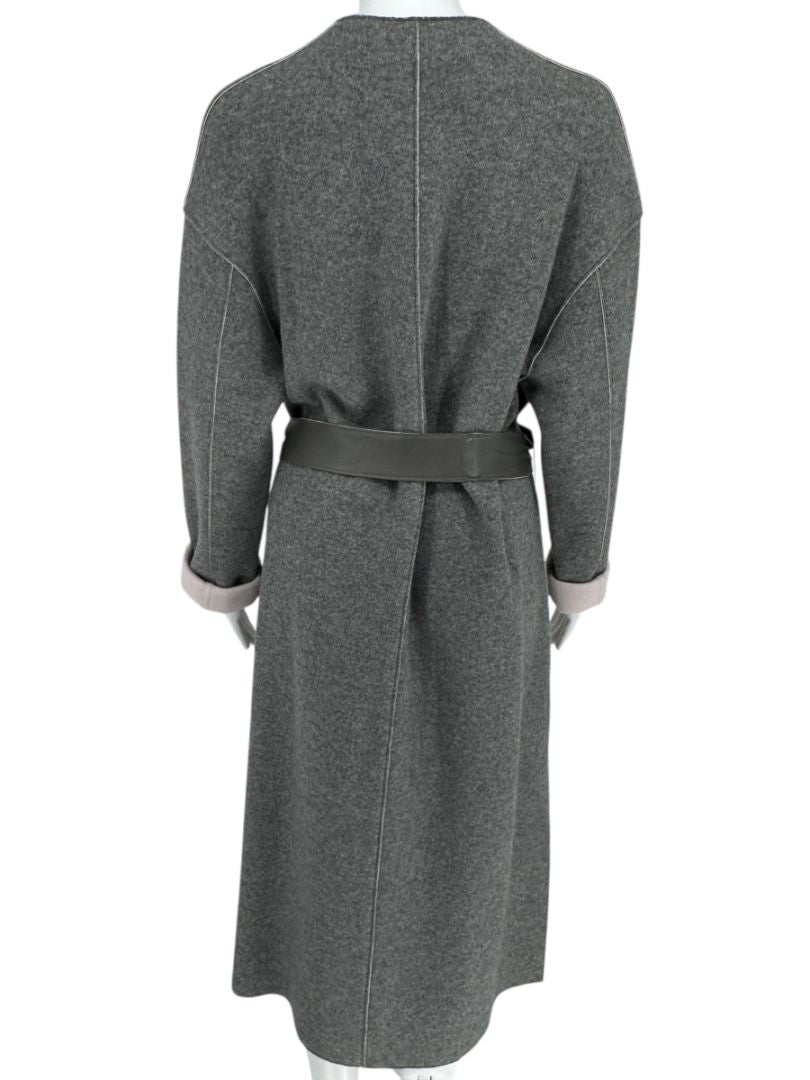 Agona Gray Double-Faced Cashmere Wrap Coat with Leather Belt – Size IT 42 (US 6)
