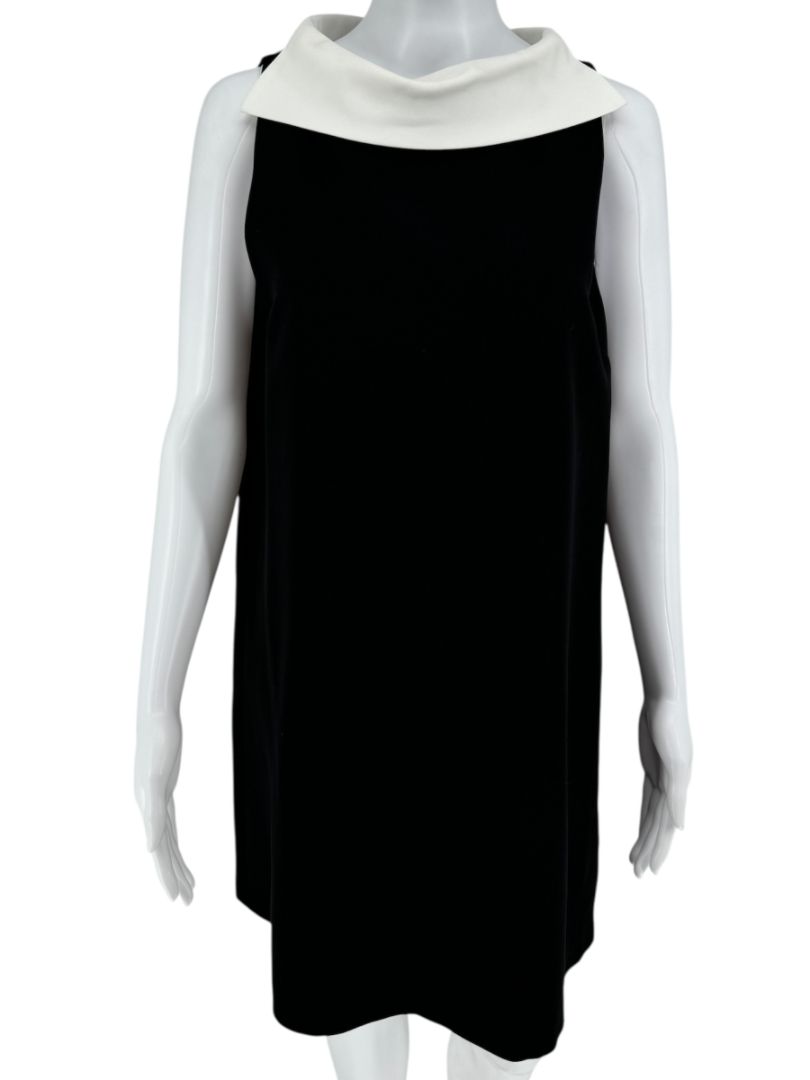Alice + Olivia Black Shift Dress with Contrast Collar - Size 10