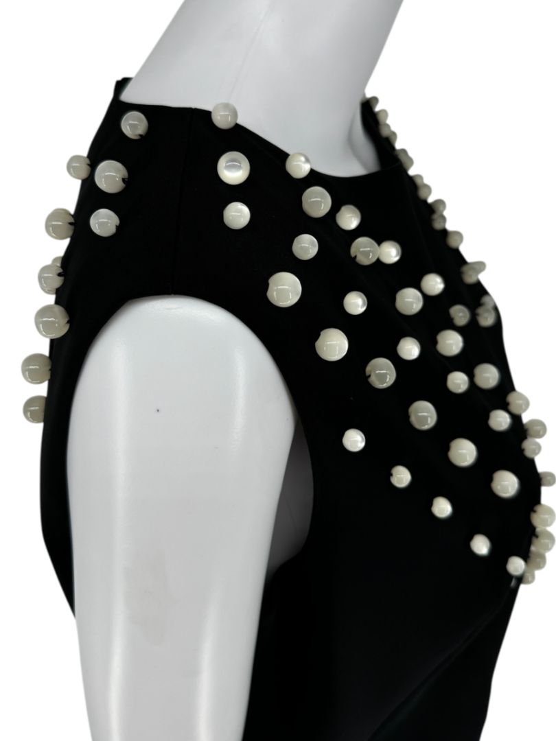 Pamella Roland Black Sleeveless Shift Dress with Pearl Embellishments – Large