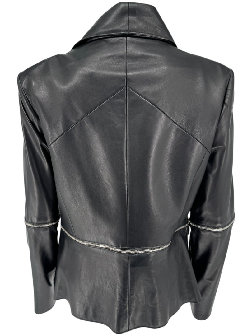 Pamella Roland Black Leather Moto Jacket - Large