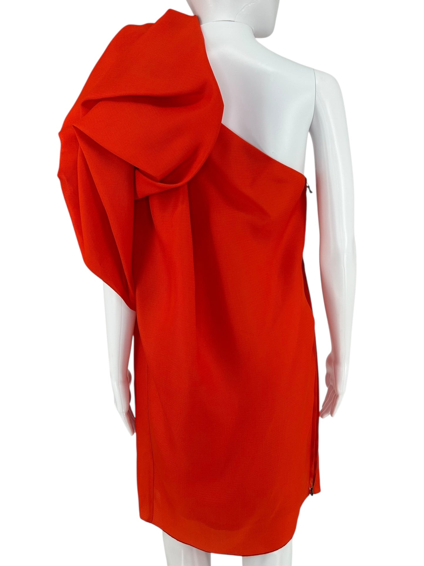 Lanvin 2009 Sculptural One-Shoulder Red Silk Dress – Large
