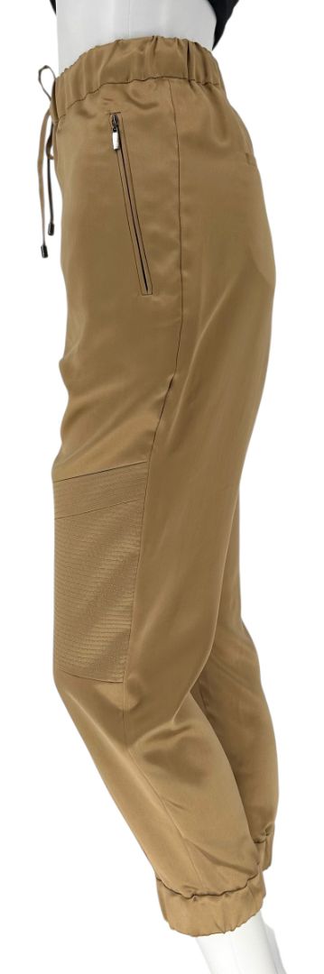 NWT Brunello Cucinelli Tan Silk Moto Jogger Pants – Size IT 44 / US 8