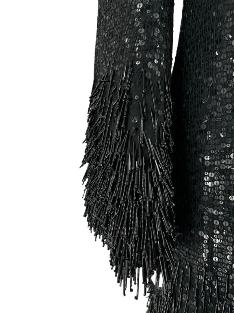 Pamella Roland Black Sequin Fringe Cocktail Dress – Large