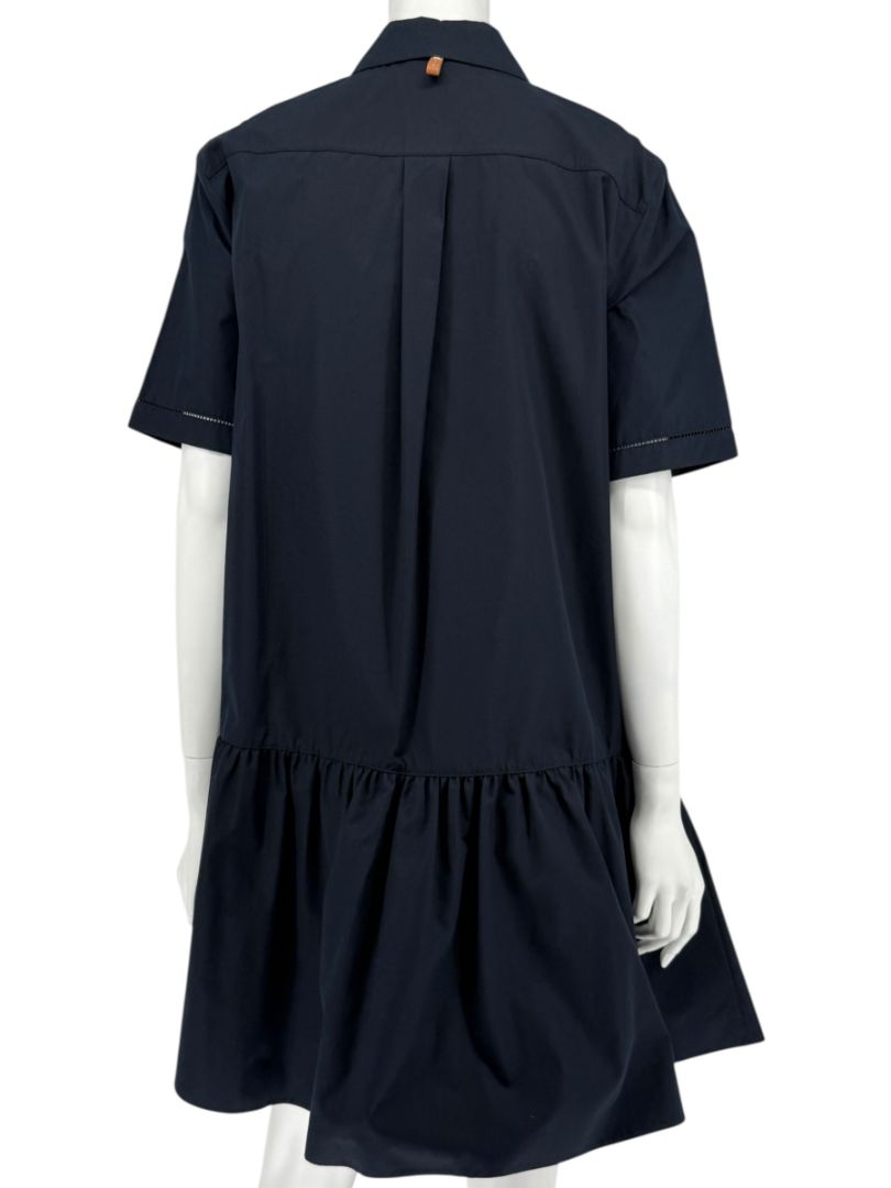 Lafayette 148 Navy Drop-Waist Cotton Shirt Dress – Size S