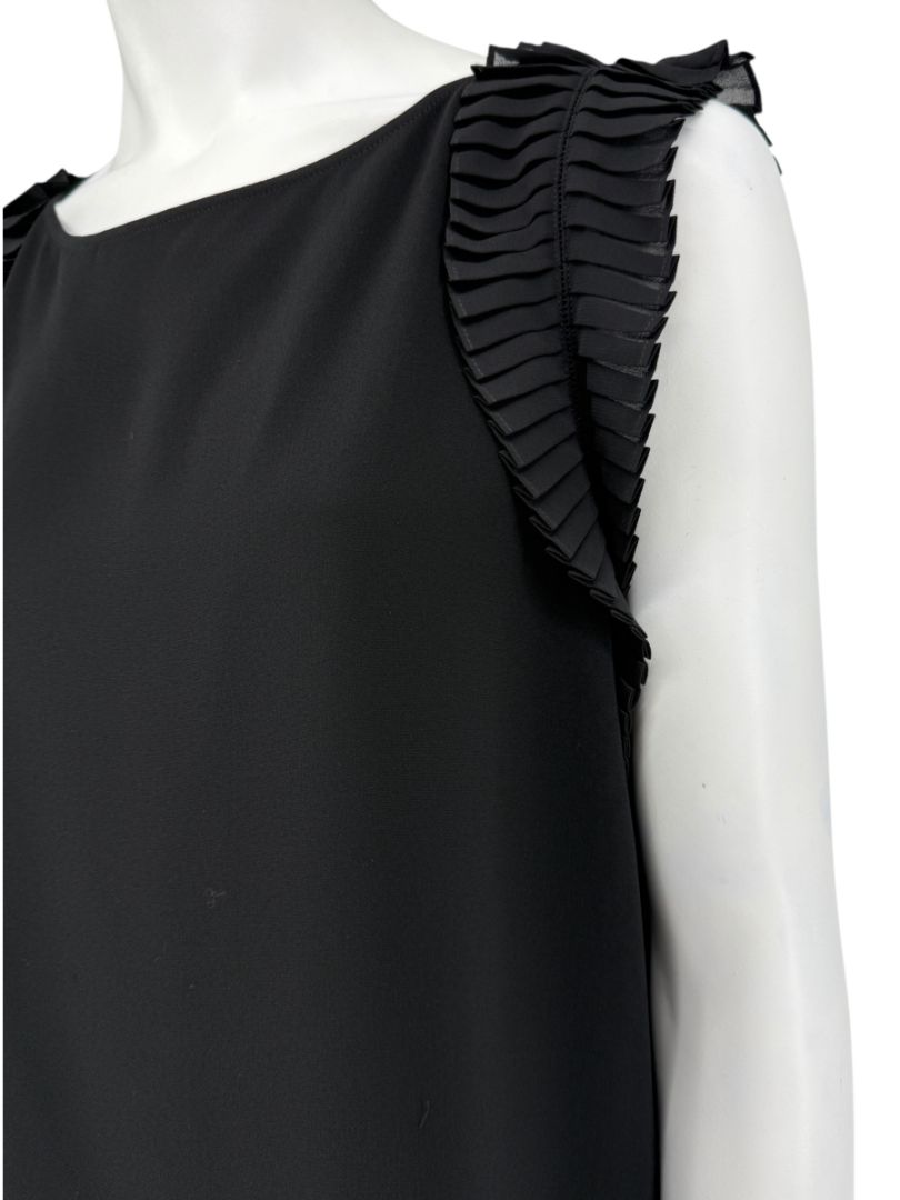 Lafayette 148 Black Shift Dress with Pleated Ruffle Sleeves – Size M