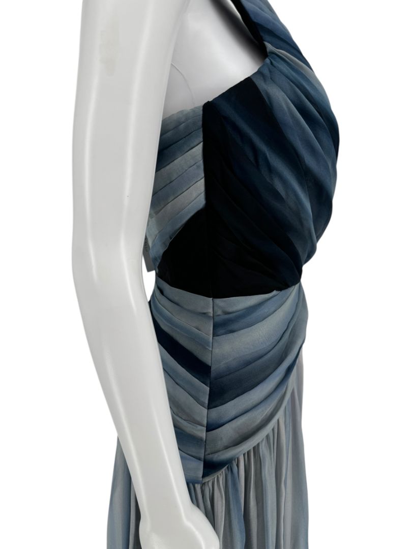 Pamella Roland Sapphire Multi Silk Draped One-Shoulder Gown – Size 6