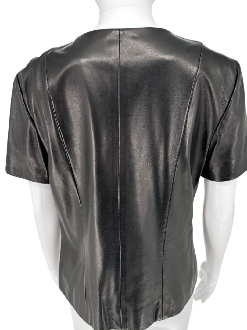 Pamella Roland Black Lambskin Leather Zip-Front Top – Large