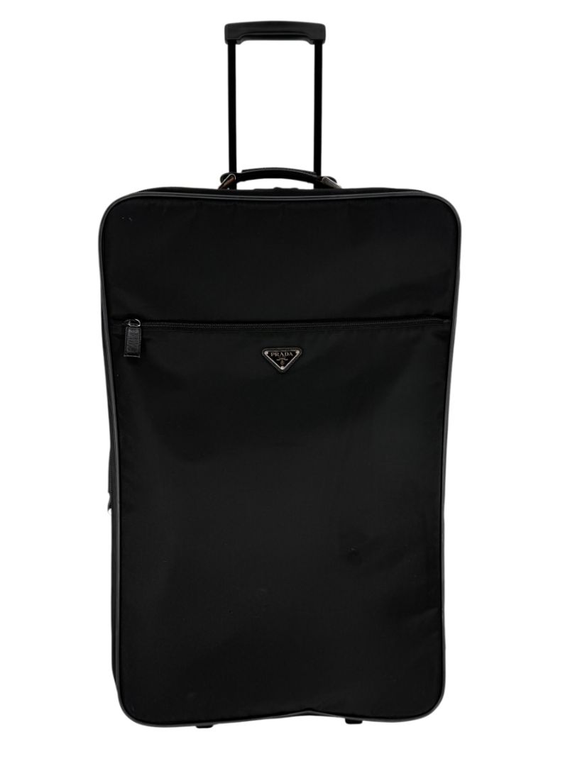 Prada Black Nylon Rolling Suitcase with Saffiano Leather Trim – 26.5" x 17.5" x 9.5"