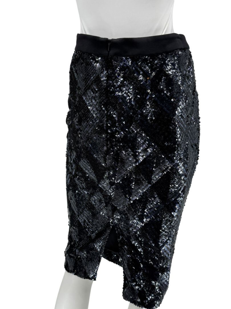 Pamella Roland Black Sequin Pencil Skirt – Large