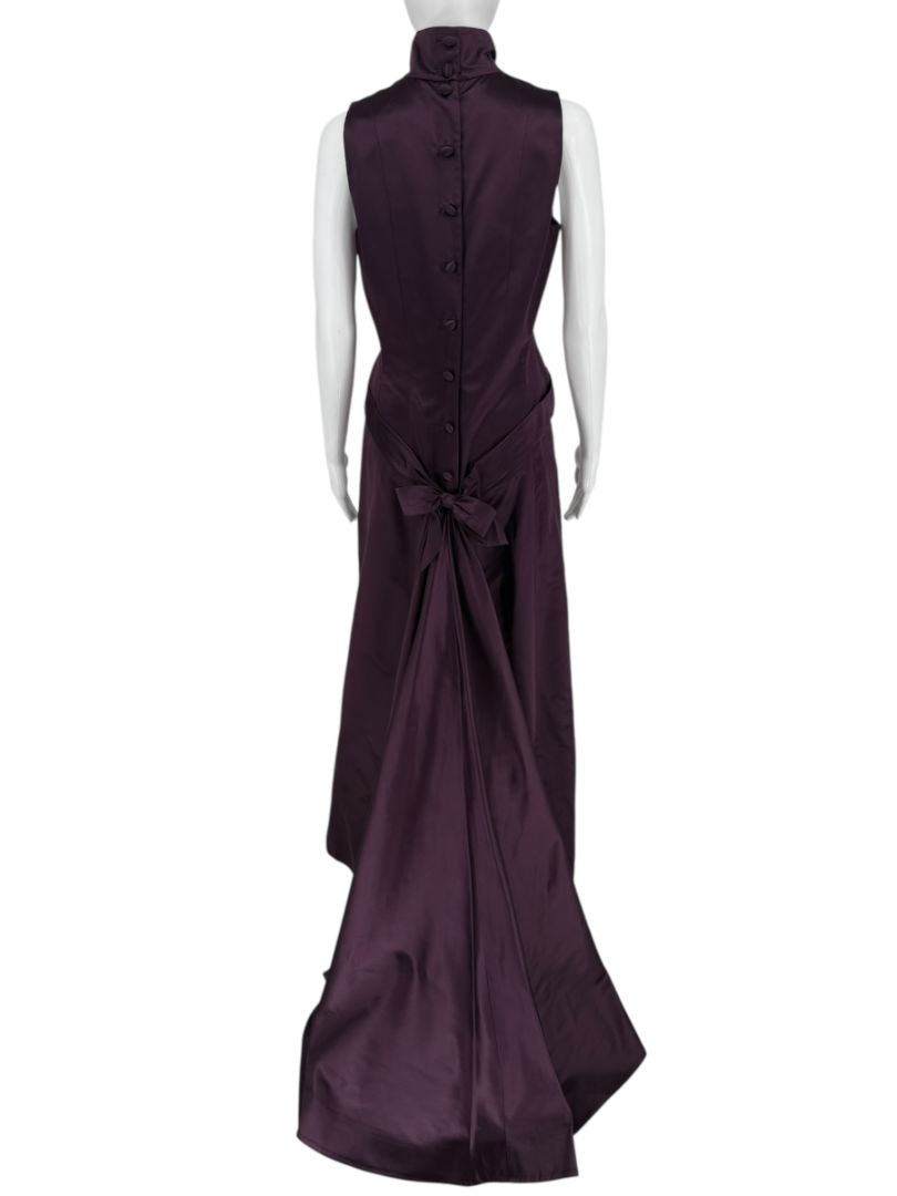 Plum High Neck Sleeveless Gown with Back Bow Detail – Large