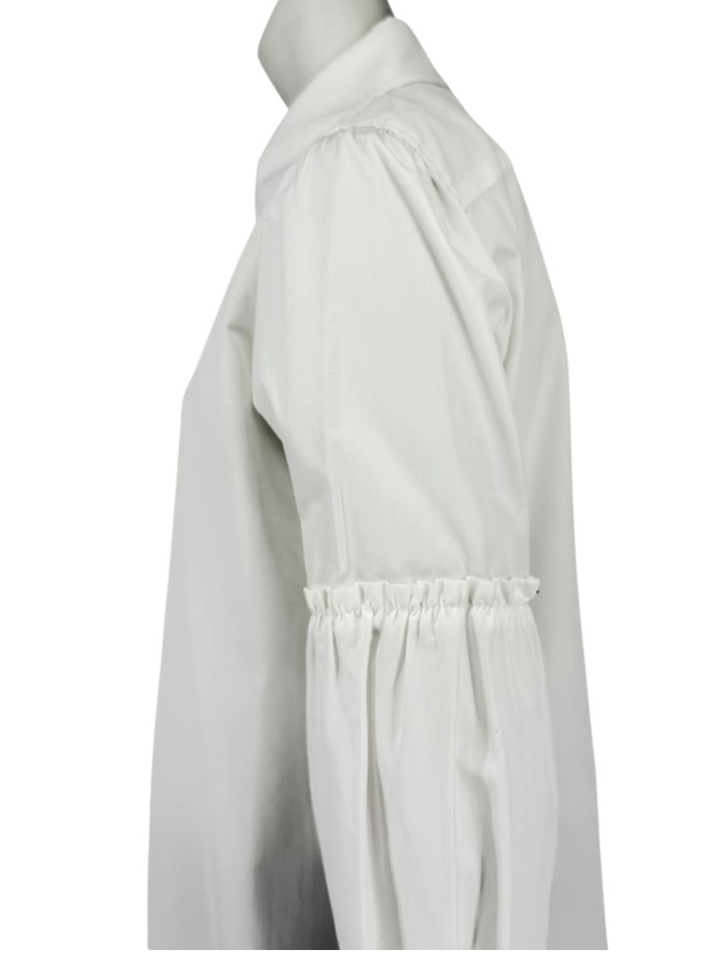 MaxMara White Cotton Blouse with Ruched Sleeves – Size US 12