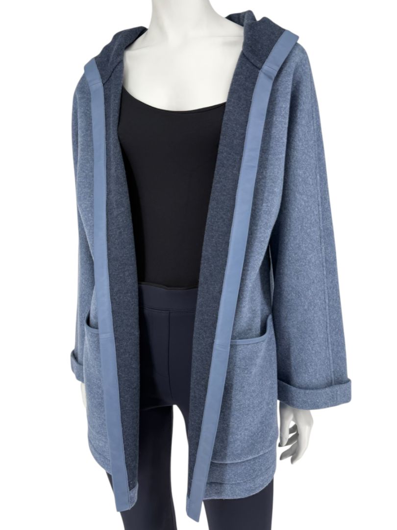 Loro Piana Blue Cashmere Blend Hooded Jacket with Leather Trim – Size M
