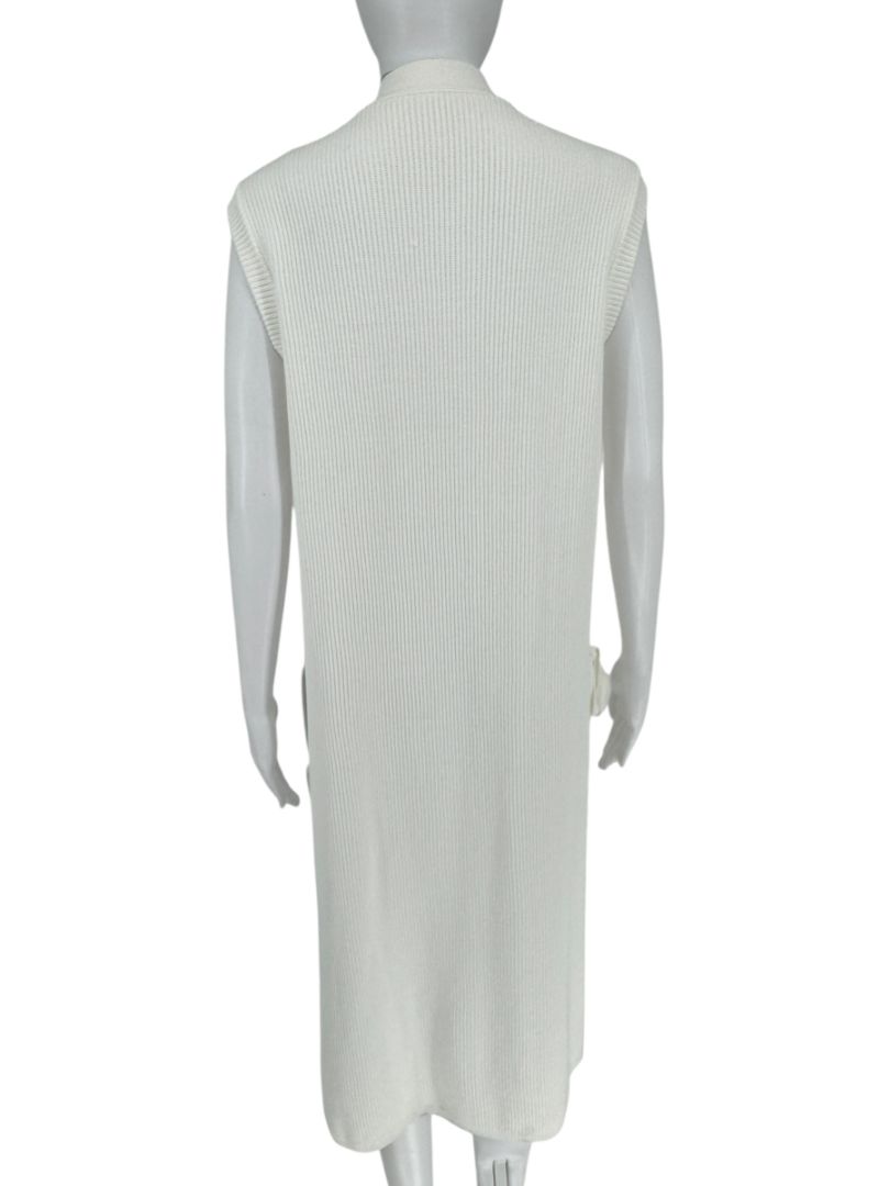 Max Mara White Knit Sleeveless Swim Cover-Up with Beaded Side Ties – Size M