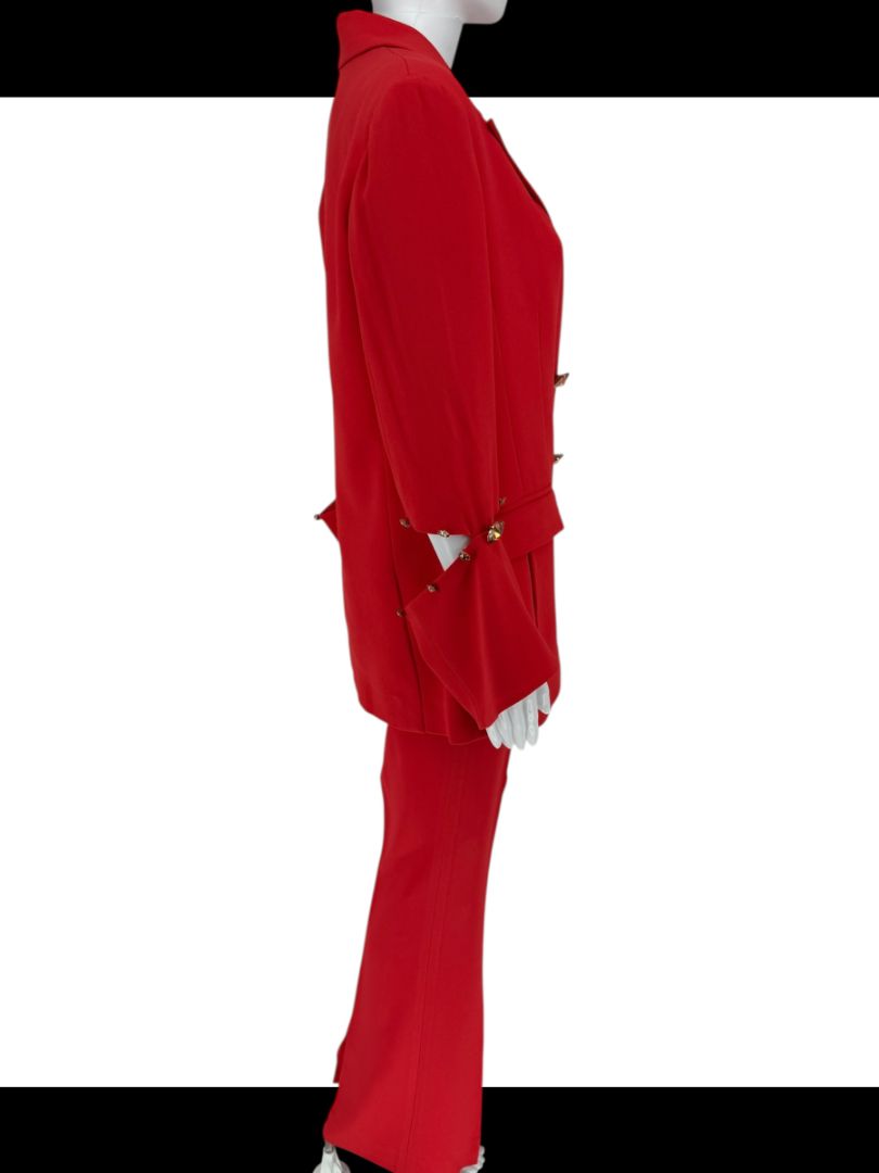 Pamella Roland Red Crystal-Embellished Double-Breasted Pant Suit – Large