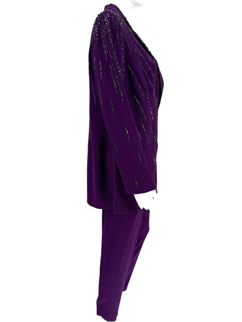 Pamella Roland Purple Crystal-Embellished Three-Piece Pant Suit – Large