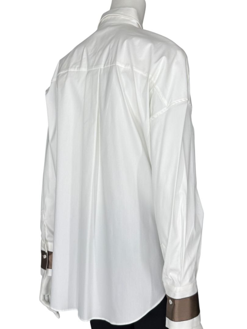 NWT Brunello Cucinelli White Relaxed Satin Cuff Blouse – Size M