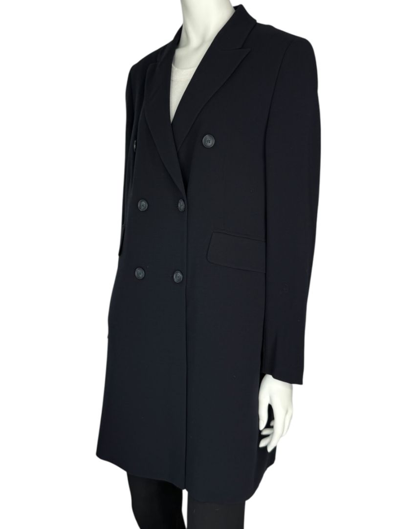 Akris Navy Wool-Blend Double-Breasted Longline Blazer Coat – Size US 8