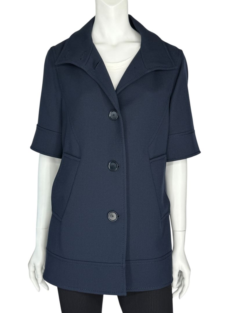 Akris Punto Navy Virgin Wool Short-Sleeve Coat – Size US 8