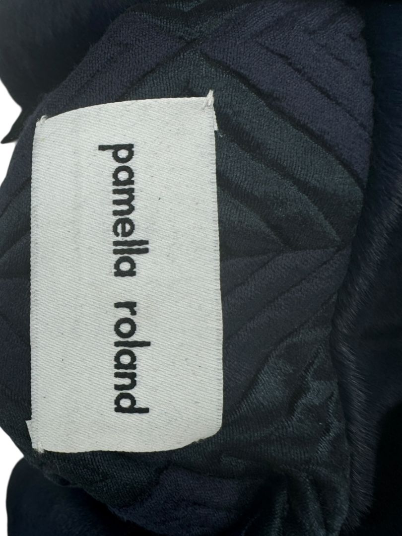 Pamella Roland Navy Geometric-Quilted Long Coat – Large