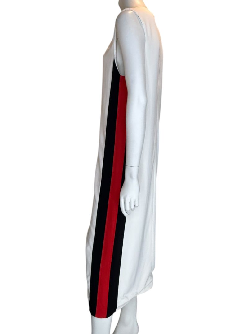 Burberry White Sleeveless Midi Dress with Side Stripes – Size US 10