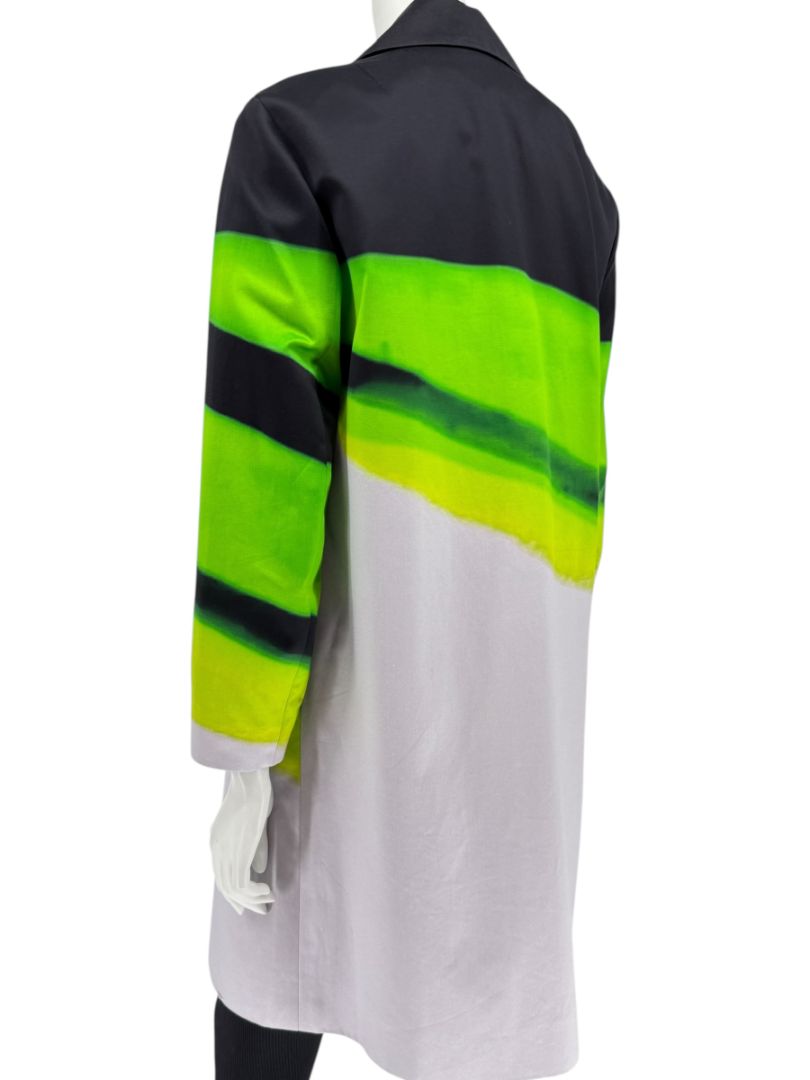 Dries Van Noten Black/Green Coat with Notched Lapels - FR 34