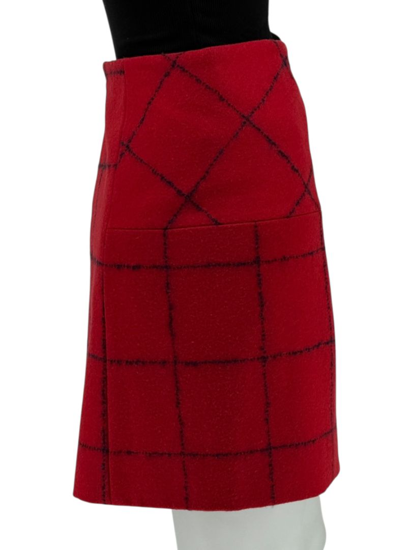 Christian Dior Red Wool Blend Windowpane Skirt – Size IT 46 (US 10)