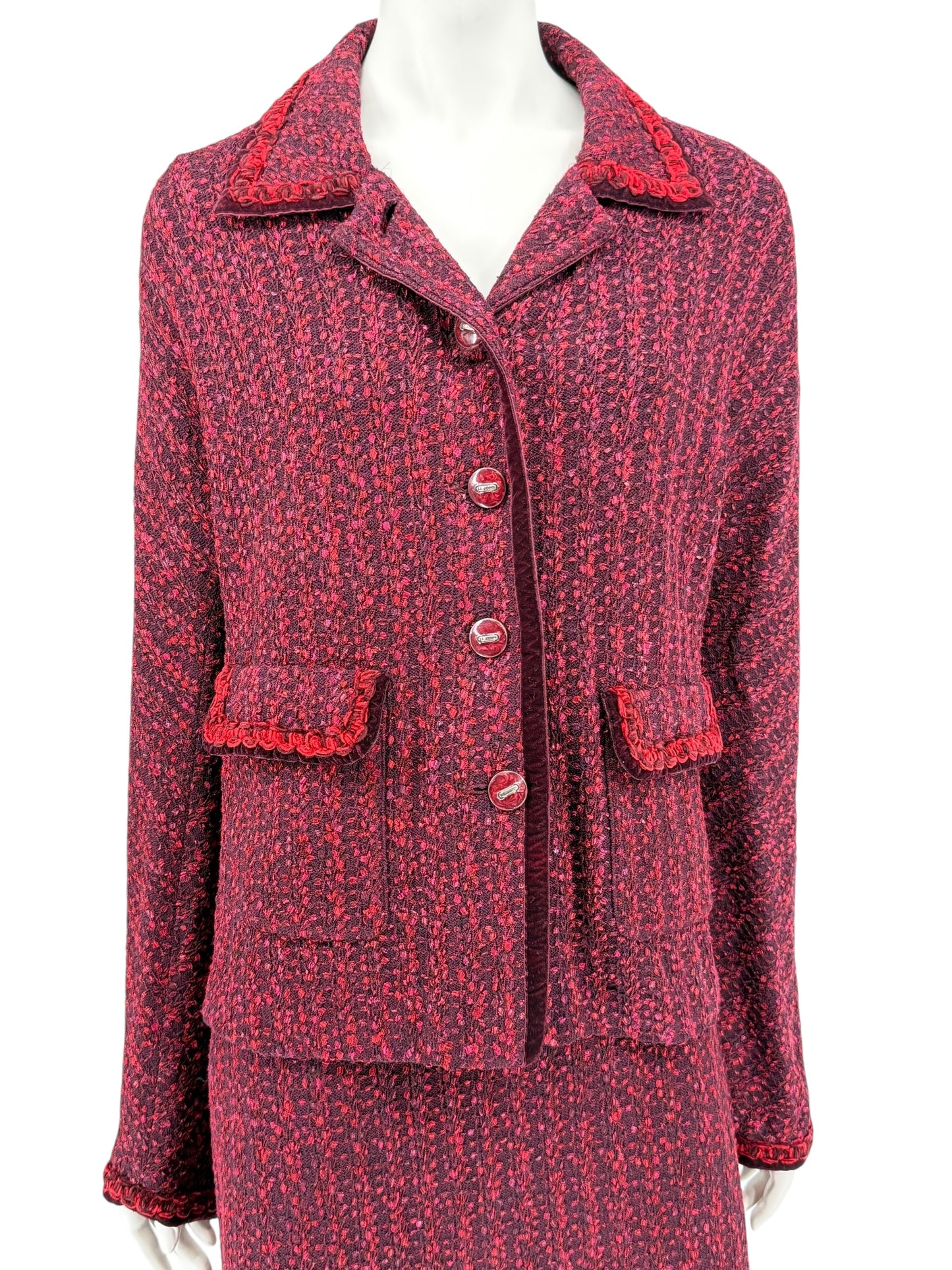 St. John Collection Red & Burgundy Knit Skirt Suit - Size 6
