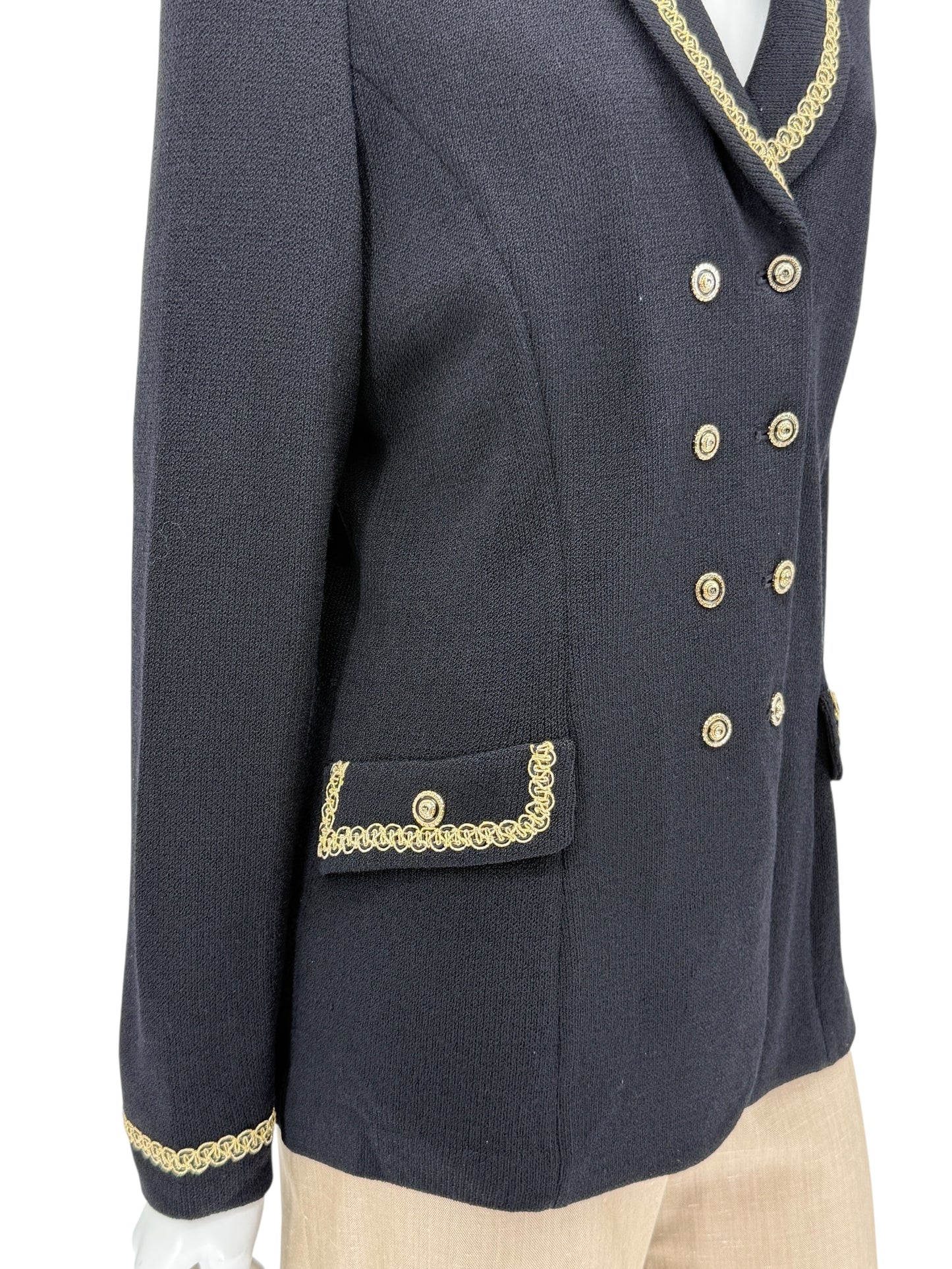 St. John Collection by Marie Gray Black Knit Blazer with Gold Trim – Size 10