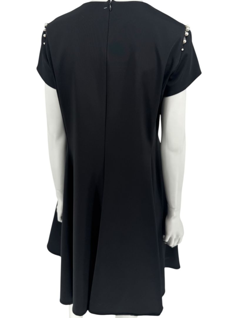 Pamella Roland Black Pearl-Trim Sleeve Handkerchief Hem Dress – Large