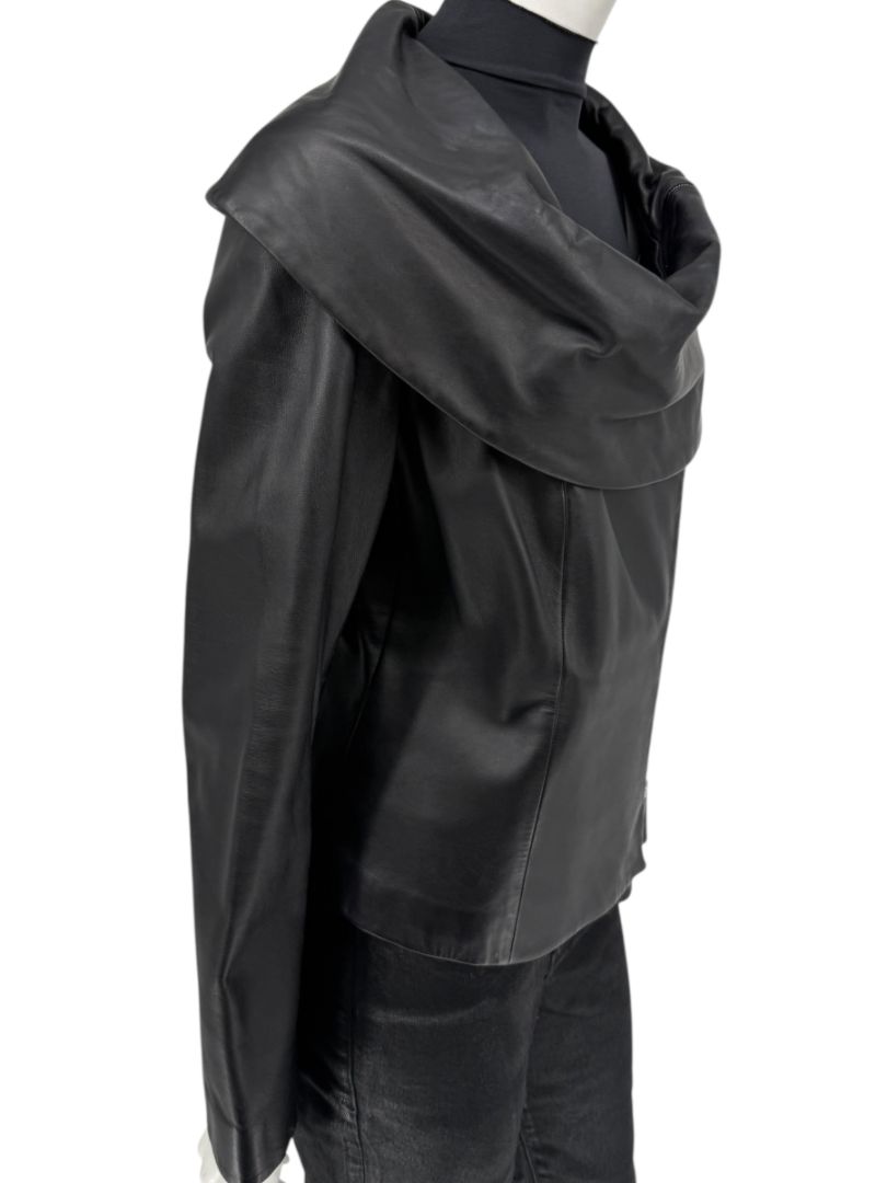 Armani Collezioni Black Leather Sculpted Jacket – Size 12