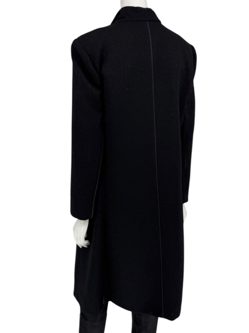 Pamella Roland Black Longline Coat Piped Trim Open Front Designer Outerwear Fits L