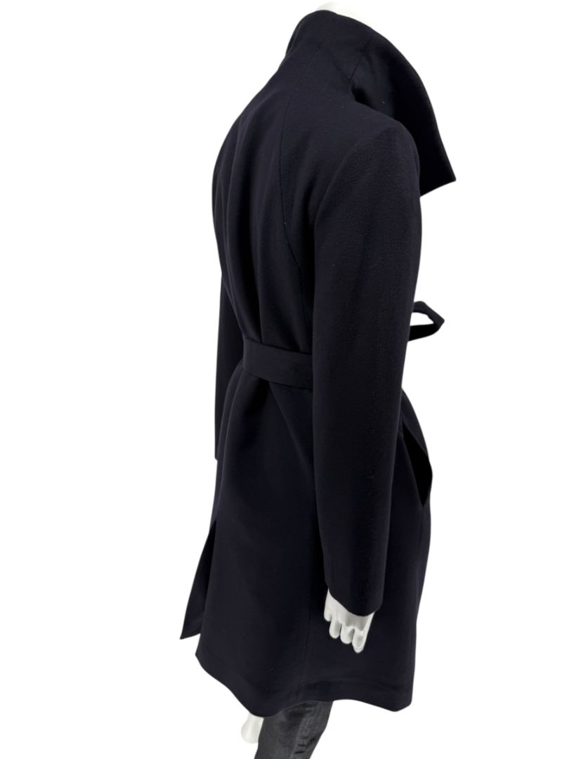 Pamella Roland Wide Shawl Collar Black Wool Belted Coat - Large