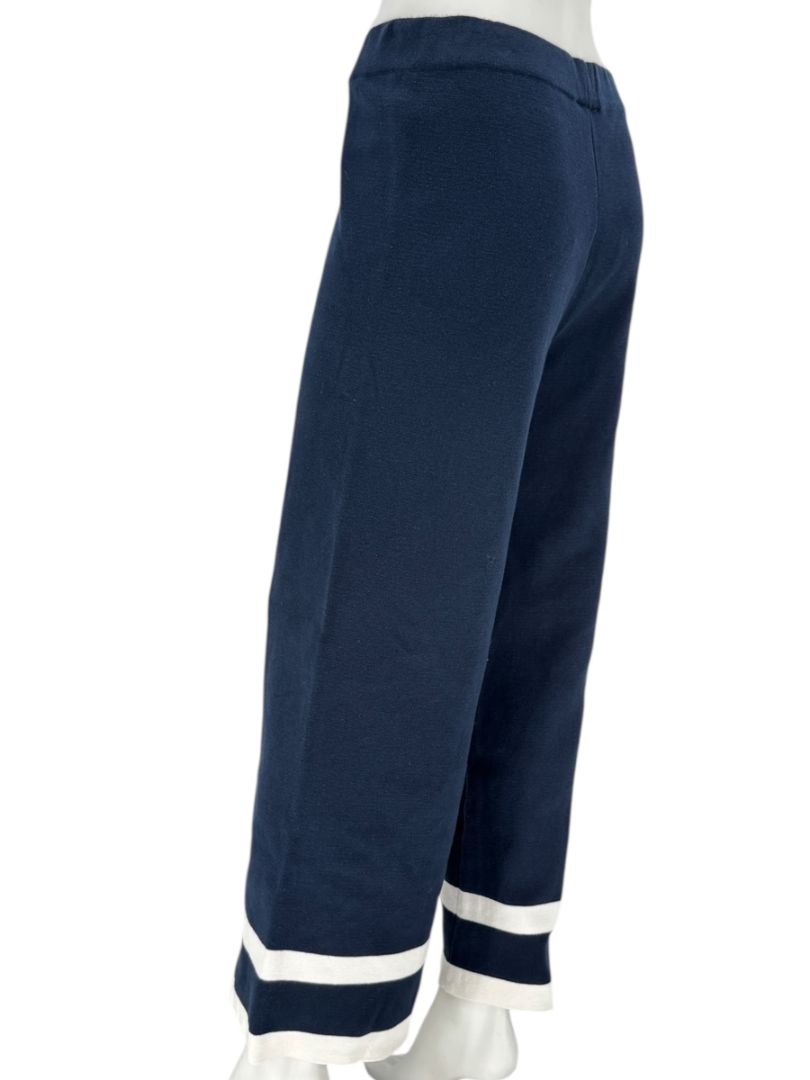 Holebrook Sweden Navy Cotton Wide-Leg Pants White Stripe Hem Size Large L