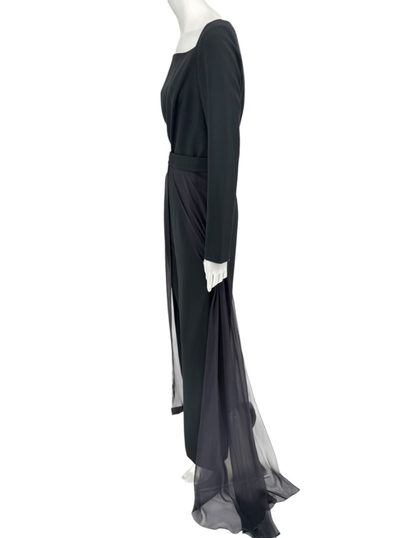 Pamella Roland Black Crepe Long Sleeve Jumpsuit – Size: Large