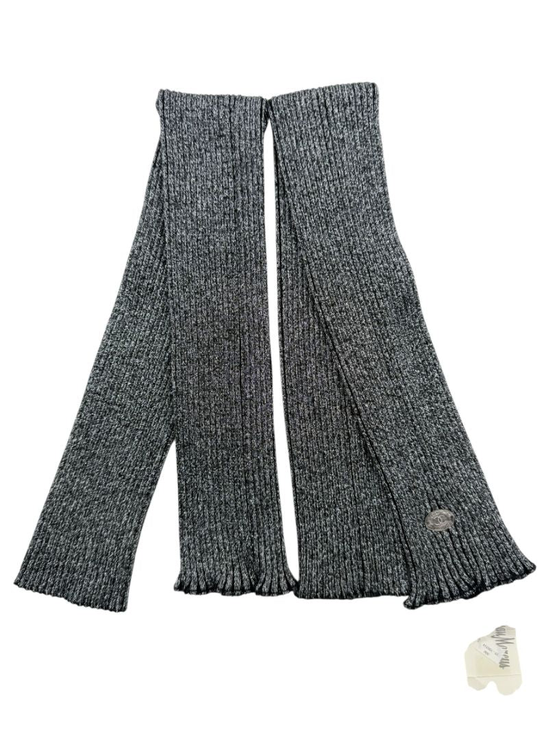 Chanel Gunmetal Silver Ribbed Long Fingerless Gloves with Box