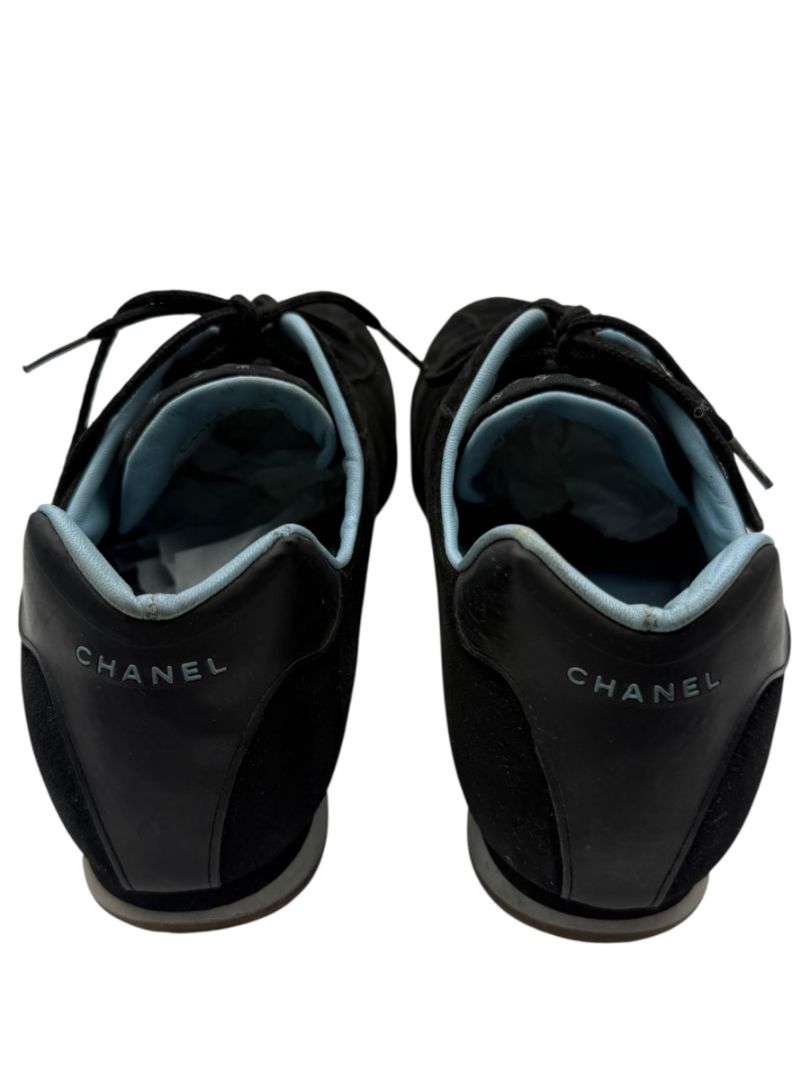 Chanel Black Suede Lace-Up Sneakers – Size 40