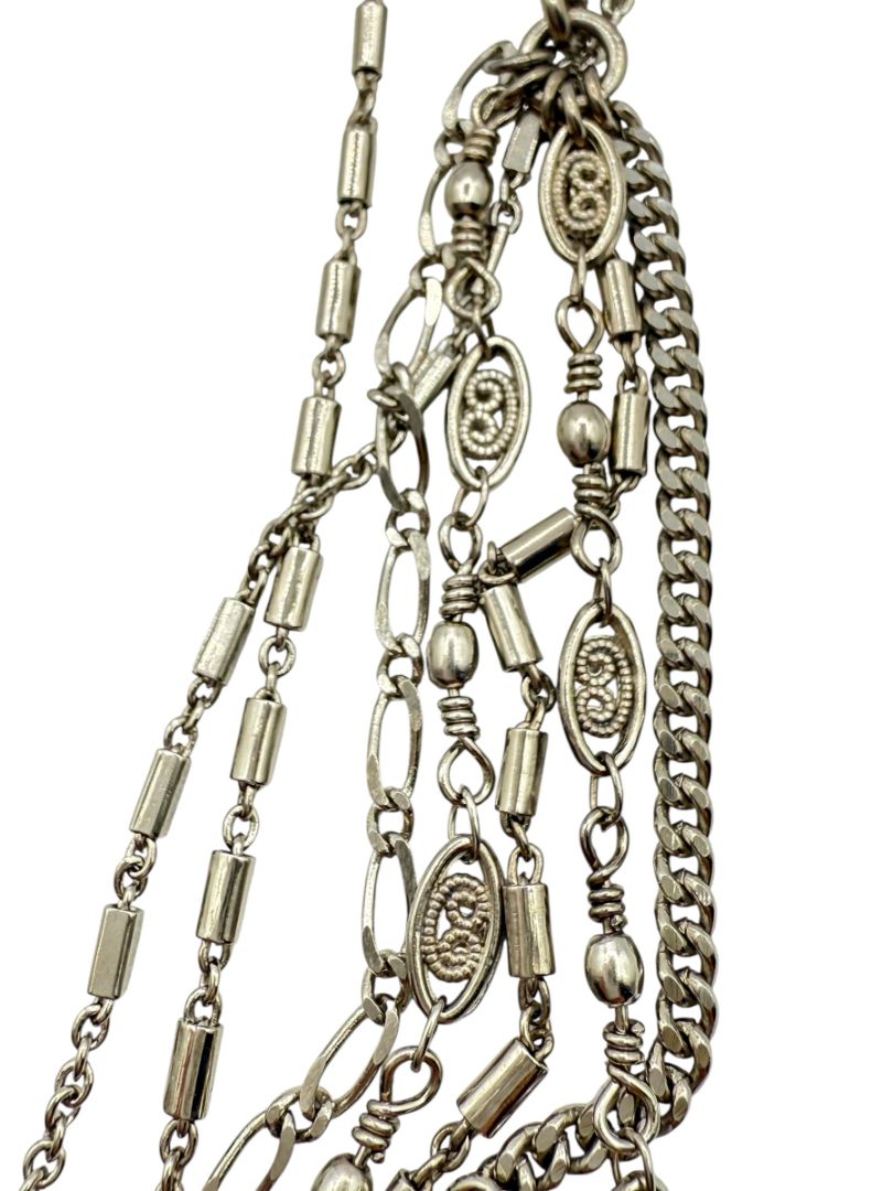 Chanel Silver Multi-Strand “Paris London” Crystal Chain Necklace