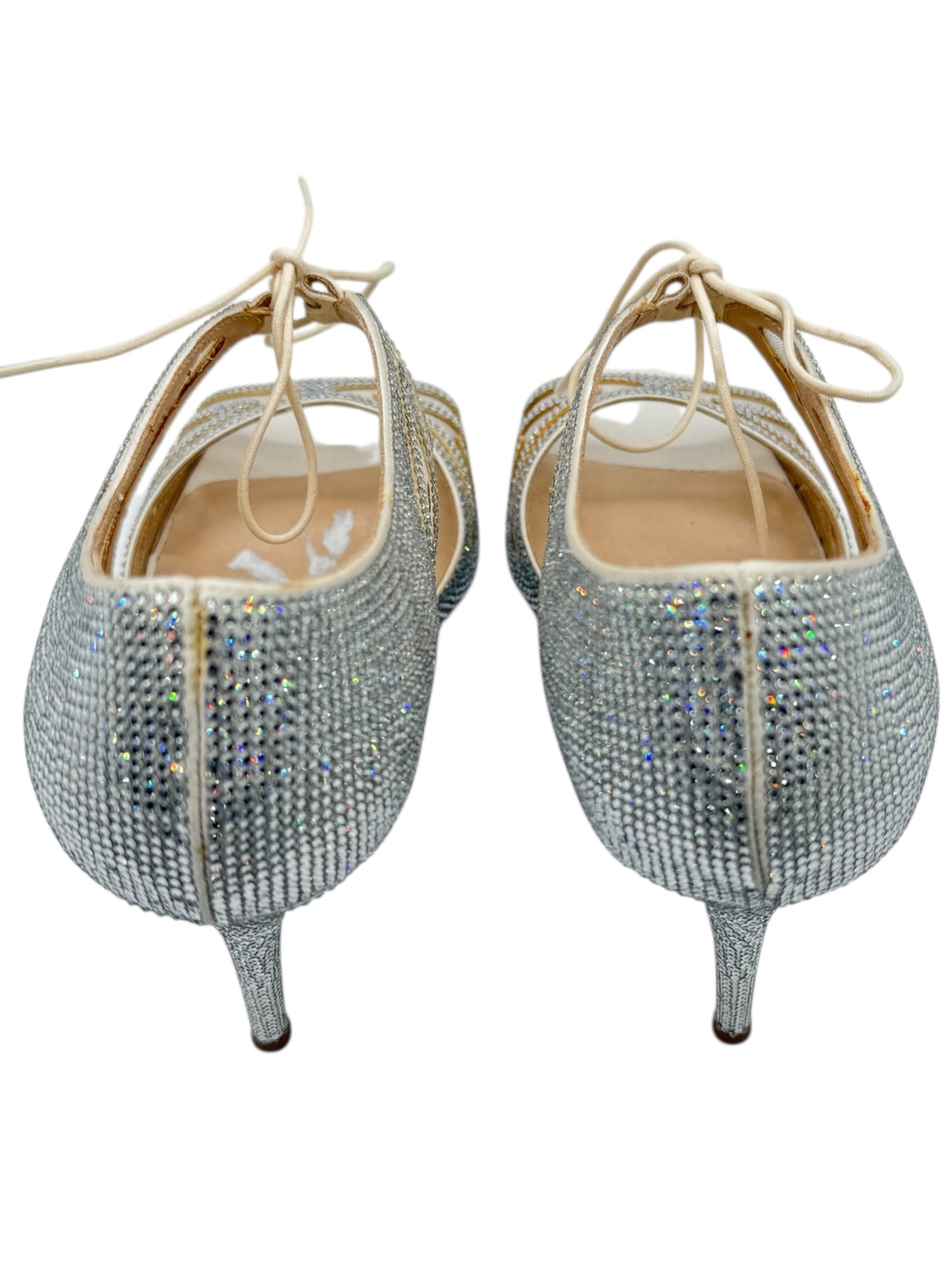 BNIB René Caovilla Silver Crystal Mesh Lace-Up Heels – Size 39