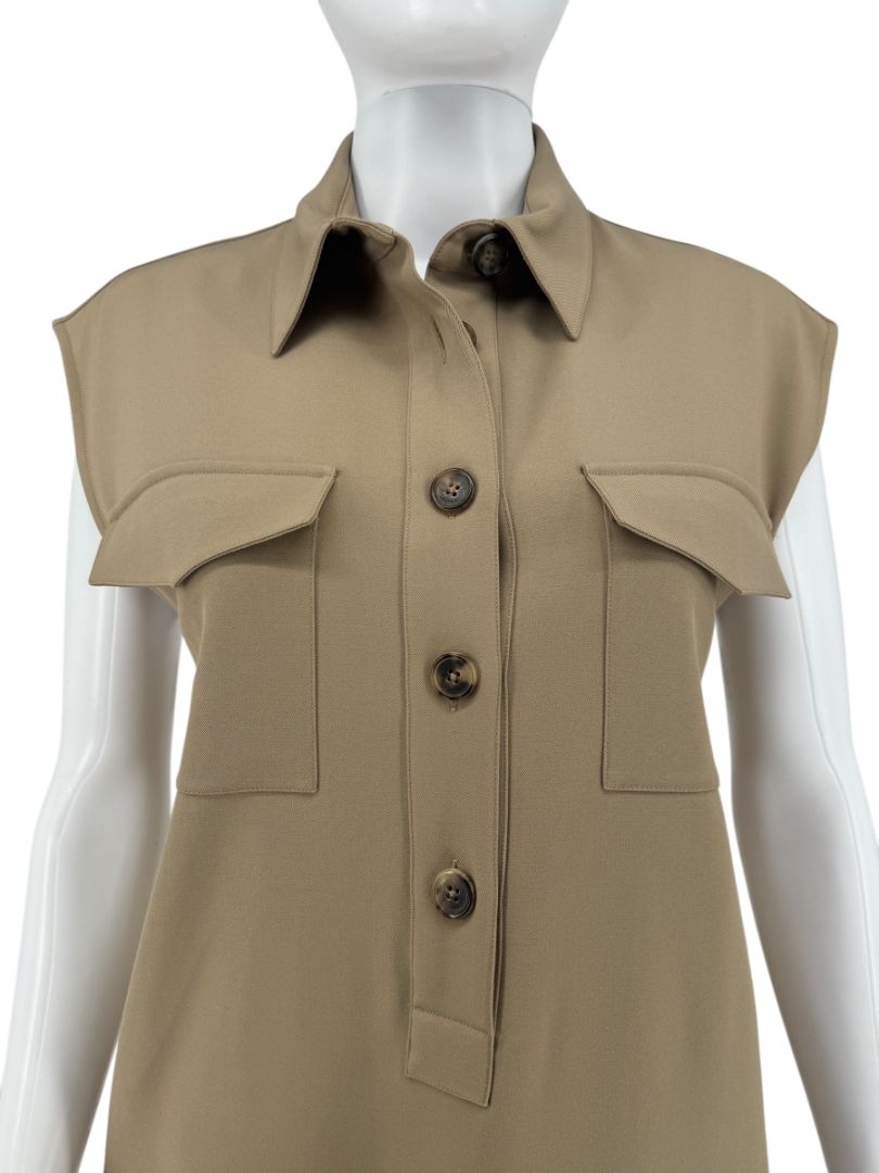Céline Khaki Wool Belted Utility Midi Dress – Size FR 42 (US 8/10)