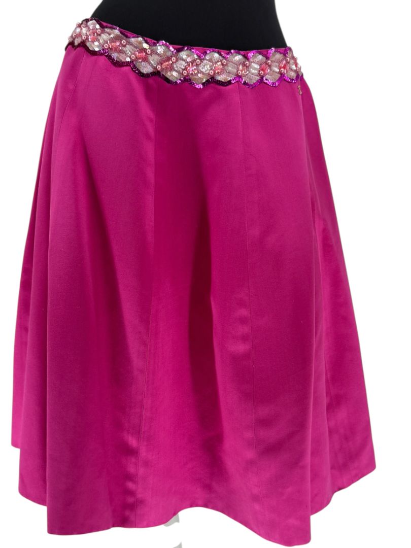 Chanel Embellished Fuchsia Silk Skirt – Fall 2000, Size 42