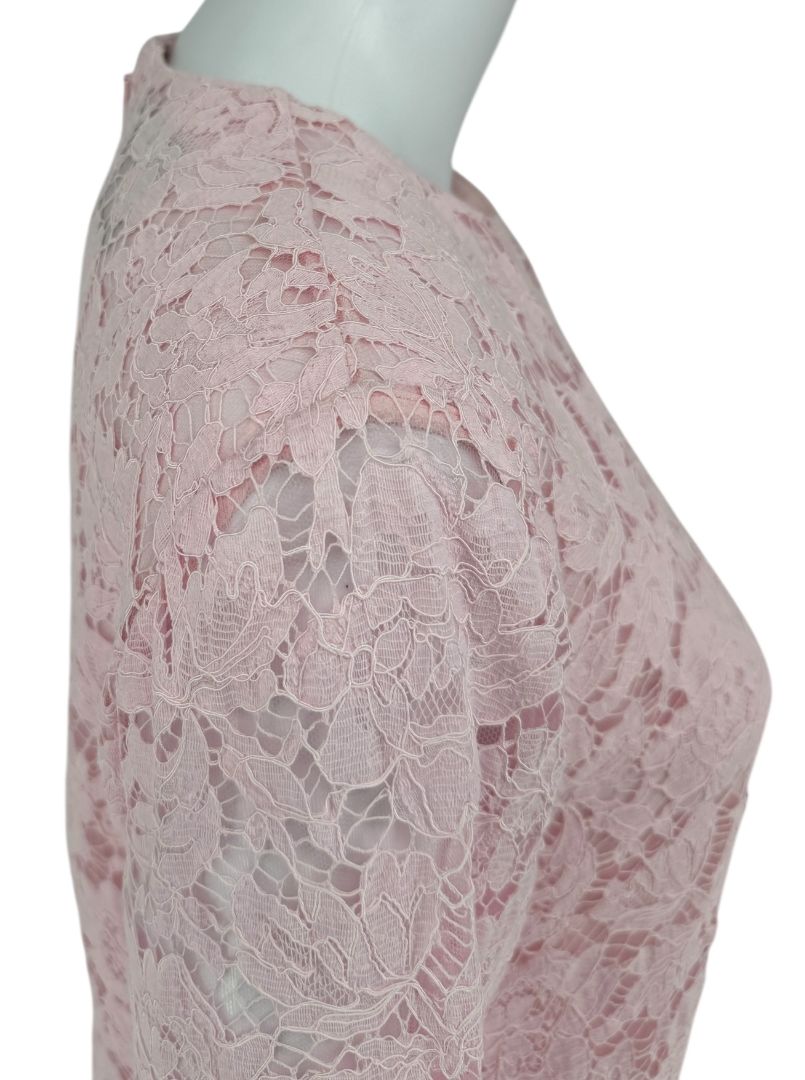 Pink Lace Overlay Ruffle Sleeve/Trim Longsleeve Dress